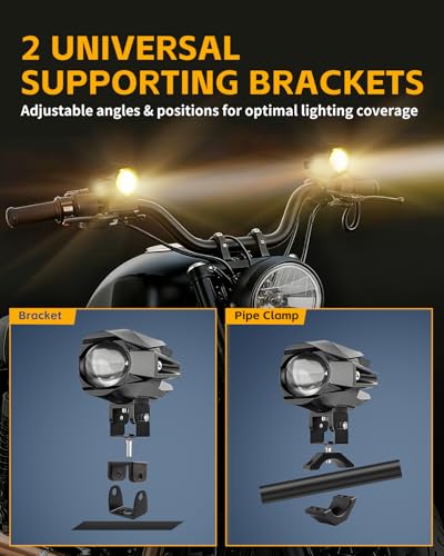 2 PCS Motorcycle LED Light Auxiliary Driving Spotlights, White/Amber Strobe Lights with 6 Modes, 6000K Offroad Work Lights for Motorcycle Car ATV UTV Je-ep Truck - size: Bird-Eye
