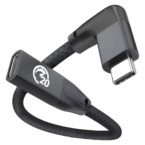 UseBean Right Angle USB C Extension Cable 0.6FT, 90 Degree USB-C 3.2 Gen 2 20Gbps Male to Female Type C 4K Video Extender Cord, for iPhone 16 15, MacBook, iPad Pro/Air/Mini, Galaxy S25/S24 - color: BLACK, size: 0.6FT