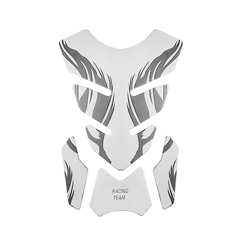 Fishbone Sticker Decal for Motorcycle, Plastic Waterproof Protector Pad with Flame Design, Self-Adhesive Sticker for Gas Tank, Black with Silver, Irregular Shape - color: Silver