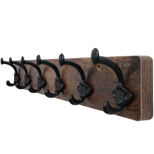 WEBI Rustic Coat Rack Wall Mount,24" Long 6 Cast Iron Coat Hooks Wall Mounted,Heavy Duty Farmhouse Wood Coat Hanger Wall Antique Vintage Hooks for Hanging Jacket,Clothes,Backpack,Rustic Brown - color: Rustic Brown, size: 24 Inch
