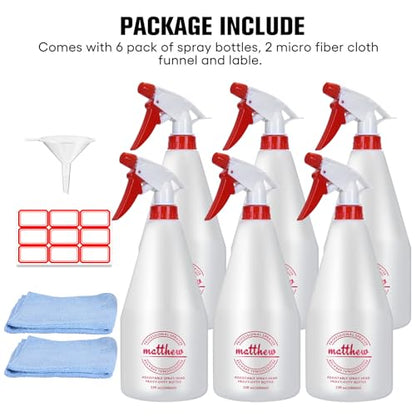 Matthew Cleaning 32 oz Plastic Spray Bottles, Professional Chemical Resistant Heavy Duty Spray Bottles for Chemicals, Cleaner, Bleach, Solvent Safe, Adjustable Nozzle and Measurement, 6 Pack - size: 6 Pack