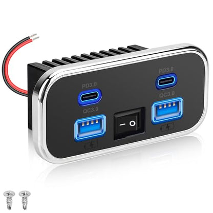 Linkstyle RV USB Outlet, 76W Dual 18W USB-A & Dual 20W PD3.0 Ports, Power Outlet Panel with Switch for 12V/24V Car Truck Marine - color: 1PCS