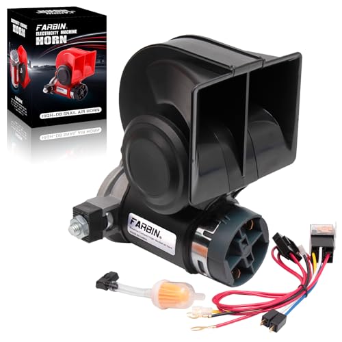 FARBIN 24V Air Horn with Compressor 24 volt Train horn for trucks Super Loud Car Horn with Wiring Harness - color: black horn with harness 24V