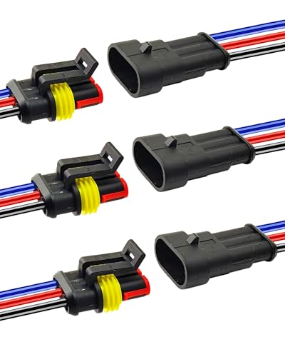 14 AWG 3 Pin Waterproof Connector, 3 Wire Automotive Waterproof Electrical Connectors, 14 Gauge Male and Female Way Connectors Harness 12V Quick Connect for Car Truck Boat Motorcycle -3 Pack - size: 3 Pin