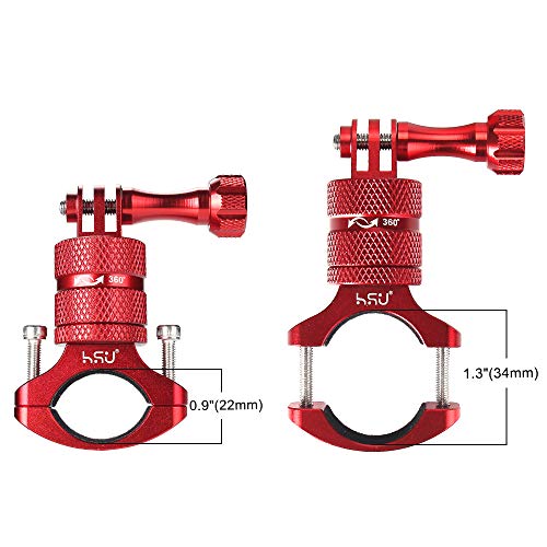 HSU Bike Handlebar Mount for Gopro Hero 13/12/11/10/9/8/7/6/5/4 AKASO Campark Osmo Action 3/4 and Other Action Cameras, 360 Degrees Rotary Motorcycle Mount (Red) - color: Red