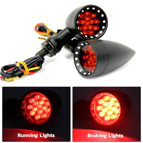 Rich Choices Red CNC Motorcycle Bullet LED Turn Signal Light Blinker Indicator Front Rear Tail Light Compatible with Honda Harley Yamaha Suzuki Chopper - color: Red light