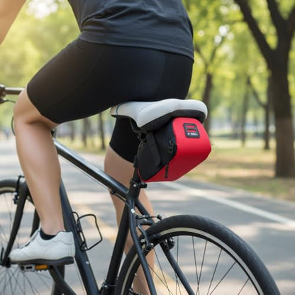 Lightweight Bike Saddle Bag - Under Seat Storage Pack with Zippered Opening for Road and Mountain Bikes, Hook-and-Loop Attachment for Cycling Essentials,5.91 x 2.76 x 2.76in (Red)