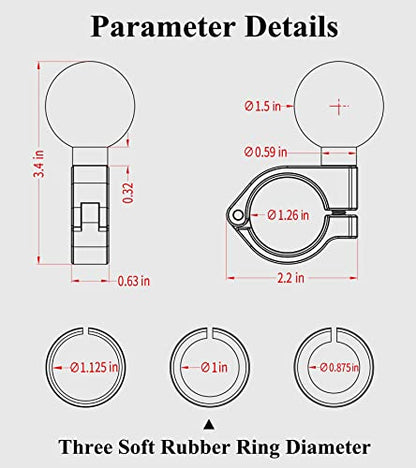 BRCOVAN 1.5'' Ball Mount, Aluminum Alloy Handlebar Clamp Base, Fit for Round Rails 0.875'' / 1'' / 1.125'' / 1.26'' in Diameter, Compatible with RAM Mounts C Size 1.5 Inches Ball Double Socket Arm