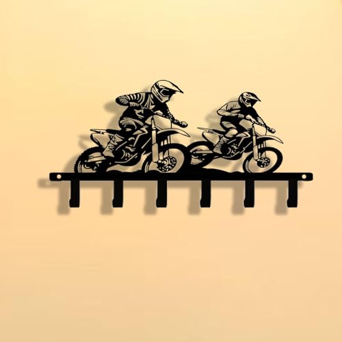 Motocross Dirt Bike 6-Hook Black Metal Entryway Rack, Keys Coats Towels Wall Decor