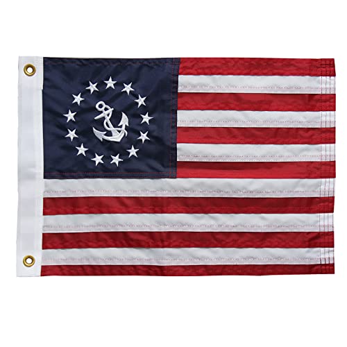 SYII US Yacht Ensign Sewn Boat Flag 12x18 Inch, Embroidery Stars Ensign Nautical American Flags with 2 Brass Grommets, Heavy Duty Nylon Outdoor Banner - color: 12x18 Yacht Ensign Sewn Boat Flag