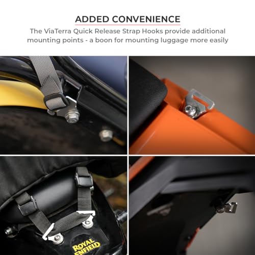 ViaTerra Quick Release Motorcycle Strap Hooks |Heavy Gauge Stainless Steel Mounting Brackets, Universal Fit, Set of 2 (M6) - size: M6