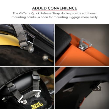 ViaTerra Quick Release Motorcycle Strap Hooks |Heavy Gauge Stainless Steel Mounting Brackets, Universal Fit, Set of 2 (M6) - size: M6