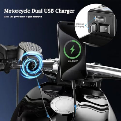 Motorcycle Phone Charger for Honda GL1800 Gold Wing 2001-2024, Dual USB Charging Outlet with Voltmeter, On/Off Switch, and Handlebar or Flat Surface Mounting Options