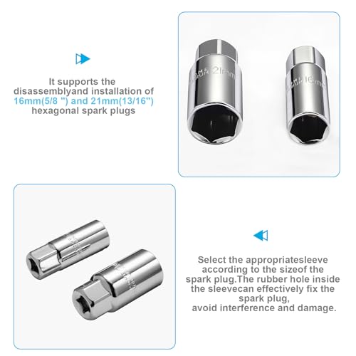 3Pcs Spark Plug Socket Wrench Set T-Handle, Universal 5/8" & 13/16" Spark Plug Tool Remover and Installer Tool for Motorcycles, Lawn Mowers, Small Motor Vehicles, Car Accessories