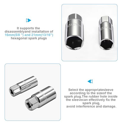3Pcs Spark Plug Socket Wrench Set T-Handle, Universal 5/8" & 13/16" Spark Plug Tool Remover and Installer Tool for Motorcycles, Lawn Mowers, Small Motor Vehicles, Car Accessories