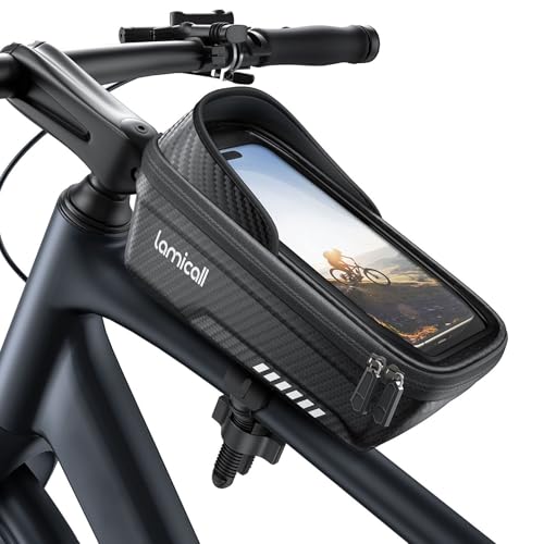 Lamicall Bike Frame Bag Waterproof - [1s Release] [2 in 1] Bike Phone Mount Holder, Bicycle Top Tube Bag, Cycling Pouch with Rain Cover, Bikes Accessories Gifts for Phones Under 7" - size: Medium