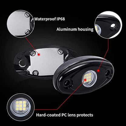 White LED Rock Lights 6 Pod Waterproof LED Neon Underglow Light for Car Truck ATV UTV SUV Off Road Underbody Glow Trail Rig Lamp Rock Lights (White) - color: White, size: 6 Pods