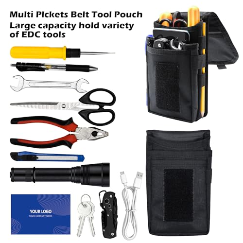 Belt Tool Pouch, Tactical Utility Organizer with Cell Phone Holder, Durable Heavy-Duty 1000D Nylon EDC Multitool Holster with Multi-Pockets for Electricians, Handymen, Work, Hiking, Daily Use - color: Black