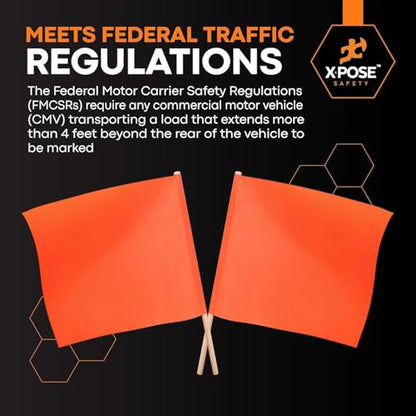 Xpose Safety Orange Vinyl Safety Flags 18" x 18" with 24" Wooden Staff, 12 Pack – High Visibility Warning Flags for Road Crews, Construction Zones, Parking Lots & Emergency Response - size: 24" Wooden Stick