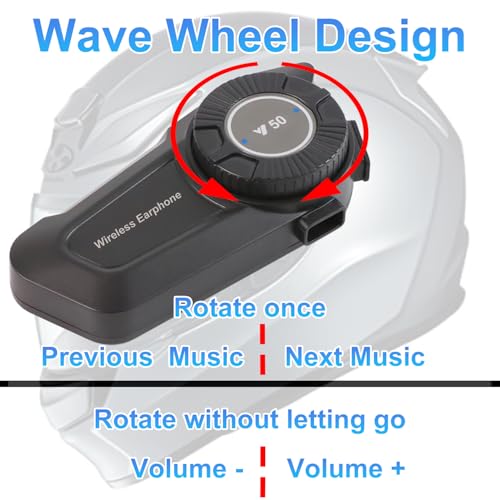 Motorcycle Helmet Bluetooth Headset - Skiing Earphone Waterproof Helmet Headset with Noise Cancellation Ultra-Thin Wireless Headphones Works with All Helmets