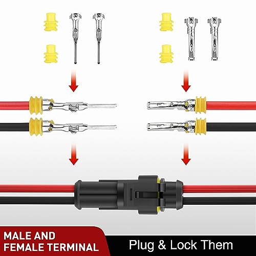 Nilight 200PCS 2 Pin Electrical Connector ‎Plug Male Female Terminal Wire Waterproof Connectors 2 Way Automotive Connect Set for Car Truck Motorcycle Marine Boat 20 Sets - size: 2Pin Connector 200Pcs