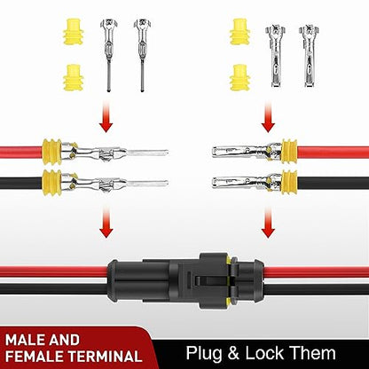 Nilight 200PCS 2 Pin Electrical Connector ‎Plug Male Female Terminal Wire Waterproof Connectors 2 Way Automotive Connect Set for Car Truck Motorcycle Marine Boat 20 Sets - size: 2Pin Connector 200Pcs