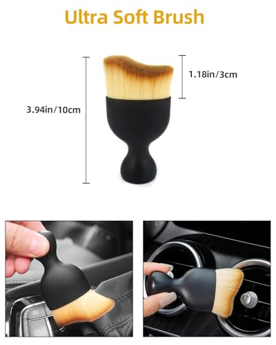Car Detailing Brush Set, Ultra Soft Boars Hair Car Interior Detailing Brushes, Car Interior Detailing Kit, Car Cleaning Gel Supplies Kit, Car Dust Brush, Car Accessories for Truck, SUV, Interior-3pcs