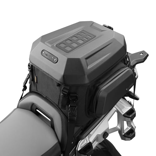 Rhinowalk Motorcycle Tail Bag Travel Luggage Expandable Motorcycle Helmet Bag 23L-35L Waterproof All Weather/Trunk/Rack Bag with Sissy Bar Straps-Matt Black New Upgrade - color: Matt Black-Upgraded Version, size: 23L-35L