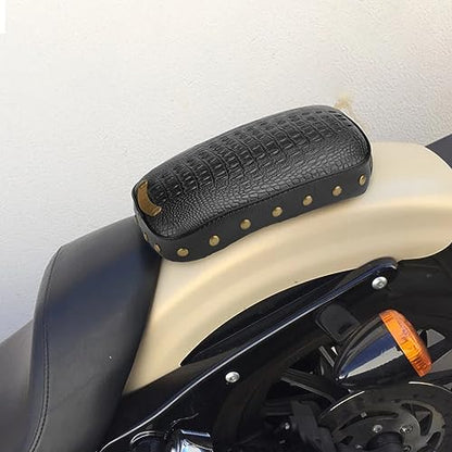 Motorcycle Rectangular Passenger Pad Seat Rear Leather Pillion Cushion 8 Suction Cup Compatible with Harley Dyna Sportster XL 883 1200 Chopper Custom - style: 8 Suction Cup-Black Crocodile Rivet