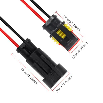 DIANN 6pcs 2 Pin Way Electrical Wire Connector Waterproof Connector 16AWG Male and Female Plug Quick Disconnect Connectors for Car Truck Motorcycle Boat - size: 2-Pin
