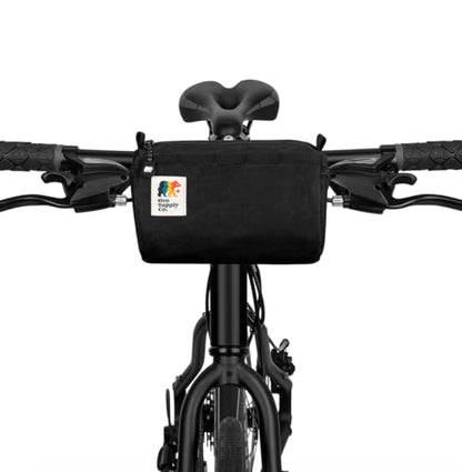 Oso Supply Co - Bike Handlebar Bag – Waxed Canvas Exterior with Quick-Access Waterproof Zipper, Side Mesh Pockets and Spacious Storage – Ideal for Cycling, Commuting and Adventure Rides (Black) - color: Black