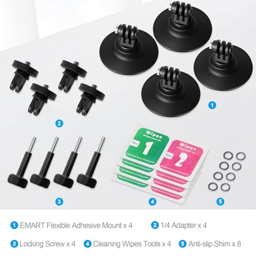 EMART (4 PCS Flexible Adhesive Mount Kit, GoPro Helmet Mount Sticky Chin Base Compatible with Insta360 X4 X3 X2 One RS for GoPro Max 360 Panoramic Camera Hero 13/12/11/10/9 DJI Motorcycle Accessories - size: 4 Pack