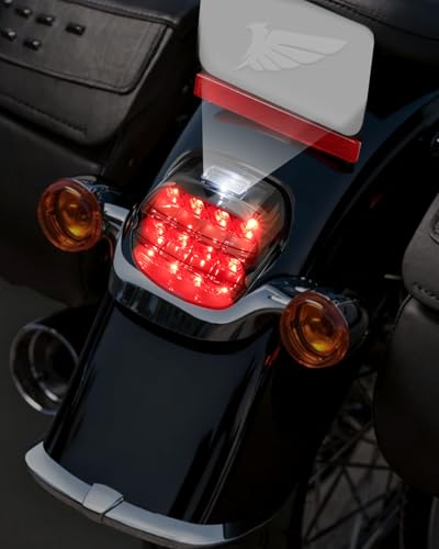 Smoked LED Tail Light 3 Wire Motorcycle Rear Brake Running License Plate Light Compatible with Harley Dyna Street Bob Fat Bob Softail Electra Glide Road King Touring (Grid Smoke) - color: Grid Smoke