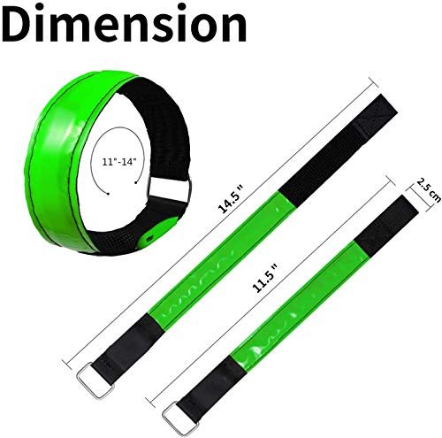 2 Pack Rechargeable LED Reflective Armband, High Brightness High Visibility Night Safety Light Band, Wearable Flashing LED Gear for Running, Walking, Biking and Outdoor Activities - color: green
