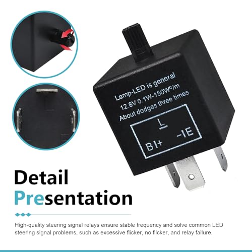 CF13 LED Flasher Relay, 3-pin 12V Adjustable Turn Signal Relay with Top Knob, Hyper Blink Frequency and Hazard Warn Repair Tool, Plug and Play Tool for Cars Motorcycles (Black)
