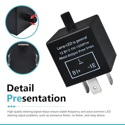 CF13 LED Flasher Relay, 3-pin 12V Adjustable Turn Signal Relay with Top Knob, Hyper Blink Frequency and Hazard Warn Repair Tool, Plug and Play Tool for Cars Motorcycles (Black)