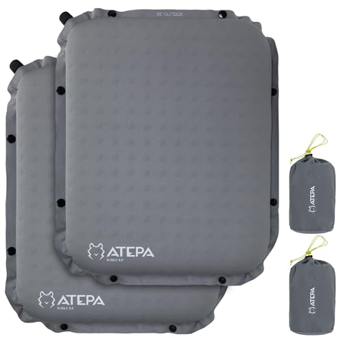 ATEPA Inflatable Seat Cushion, Compact Self-Inflating Seat Cushion for Stadium Airplane Air Travel Bleacher Camping, Blow Up Foam Seat Pad for Outdoor Sports Events Backpacking Hiking Sitting - color: XL Grey-2 Pack