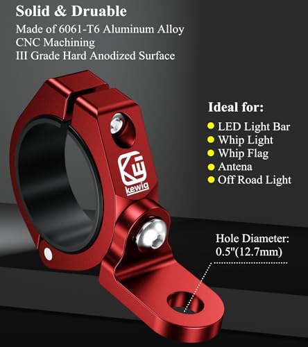 BRCOVAN 2PCS UTV Whip Light Mounts, LED Light Bar Mounting Bracket, Red | Solid Aluminum Alloy Materials, 360° Adjustable Off-Road Whip Flag Mount Fit 1.5''/1.65'' /1.75''/1.85''/2'' Roll Cage Bars