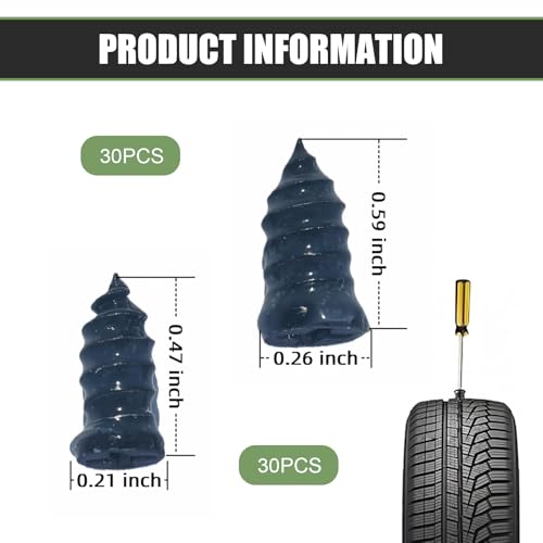 60PCS Tire Repair Rubber Nail, Vacuum Tire Repair Spiral Rubber Screws Kit, Self-Service Tire Screw Plugs Quick Repairs Tool for Car, Motorcycle, Truck, Tractor Tires Puncture Repair - size: 60 PCS