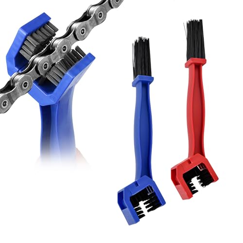 Dickno 2 PCS Motorcycle Chain Brush, Bicycle Chain Cleaning Brush Tool, Chain Gears Maintenance Cleaning Brush for Motorcycle Bicycle Scooter Tricycle, Motorcycle Accessories (Red+Blue) - color: Red+Blue