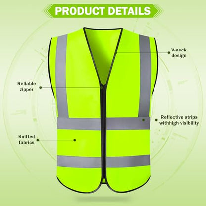 CHGANG Safety Vest, Reflective Hi Vis Vest with Zipper, High Visibility vest for Construction, Traffic - color: Yellow