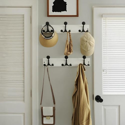 WEBI Coat Rack Wall Mount,17" Solid Wood Coat Hooks Wall Mounted Coat Hanger,16" Hole to Hole,Heavy Duty Hook Rack Rail,3 Triple Hooks for Hanging Coats,Jacket,Clothes,Hat,Backpack,White - color: White, size: 17 Inch