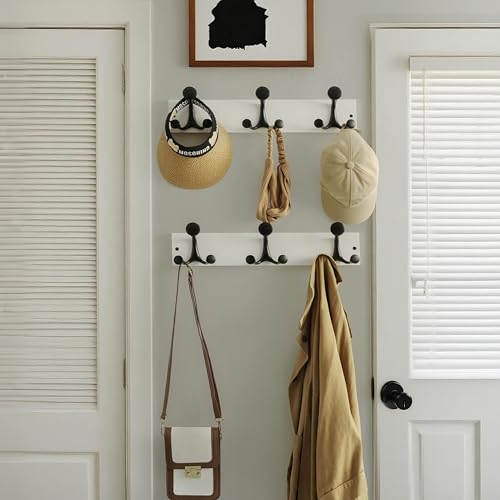 WEBI Coat Rack Wall Mount,17" Solid Wood Coat Hooks Wall Mounted Coat Hanger,16" Hole to Hole,Heavy Duty Hook Rack Rail,3 Triple Hooks for Hanging Coats,Jacket,Clothes,Hat,Backpack,White,2 Packs - color: White, size: 17 Inch(2 Pcs)