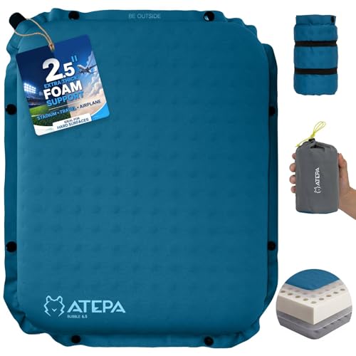 ATEPA Inflatable Seat Cushion, Compact Self-Inflating Seat Cushion for Stadium Airplane Air Travel Bleacher Camping, Blow Up Foam Seat Pad for Outdoor Sports Events Backpacking Hiking Sitting - color: XL Blue