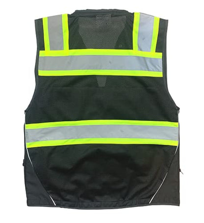 Black Safety Vest, XX-Large, Men's Professional Surveyors Vest with Zipper and Utility Pockets - color: Black, size: XX-Large