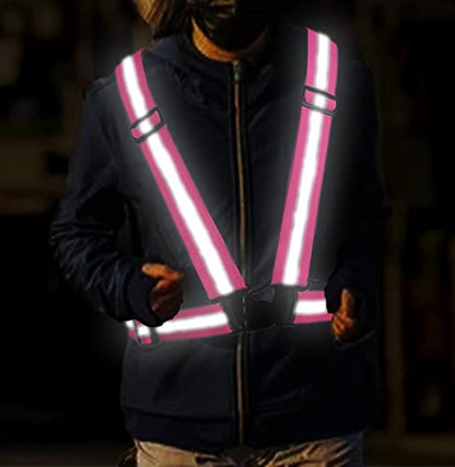2 Pack Large Size Adjustable Running Reflective Vests, High Visibility Safety Reflective Gears and 2 Pack Reflective Gear Wristbands for Night Running, Biking,Hiking,Jogging and Dog Walking