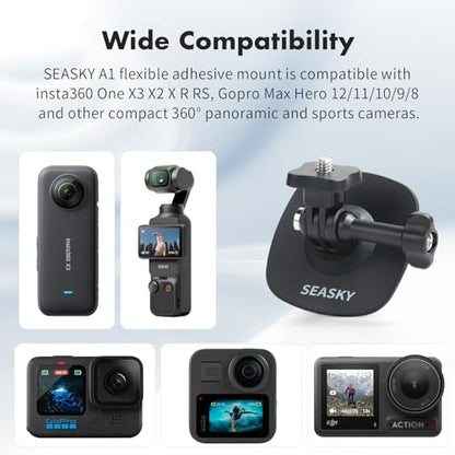 SEASKY A1 Flexible Adhesive Helmet Mount Genuine 3M for GoPro Hero13/12/11/10/9/8 DJI Action 5 Pro 4 3 2 OSMO360 Insta360 X5 X4 X3 Ace Pro 2 Sports Camera Accessories Flat Curved Surfaces