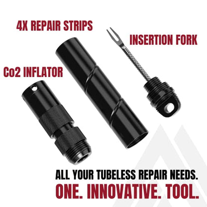 KOM Cycling Tubeless Tire Repair Kit for Bikes 8 Colors! Fixes Mountain Bike and Road Bicycle Tire Punctures - color: Black (PRO with CO2 Inflator)
