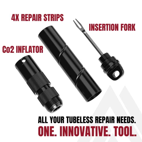 KOM Cycling Tubeless Tire Repair Kit for Bikes 8 Colors! Fixes Mountain Bike and Road Bicycle Tire Punctures - color: Red (PRO with CO2 Inflator)