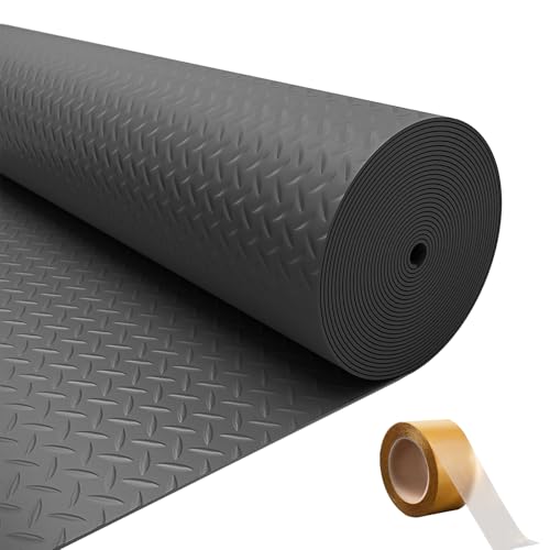 Garage Floor Mat, 7.5 x 20 FT Thickened Diamond Plate PVC Garage Mats Flooring Roll for Under Car, Garage Car Parking Mats for Sports Car，Compact SUVS，Silver - color: Silver, size: 7.5*20FT 2mm